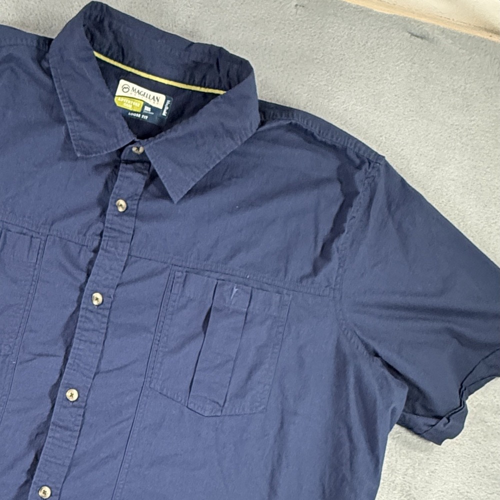 Magellan Shirt Men's 3XL Outdoors Adventure Gear Blue Ripstop Short Sleeve Loose